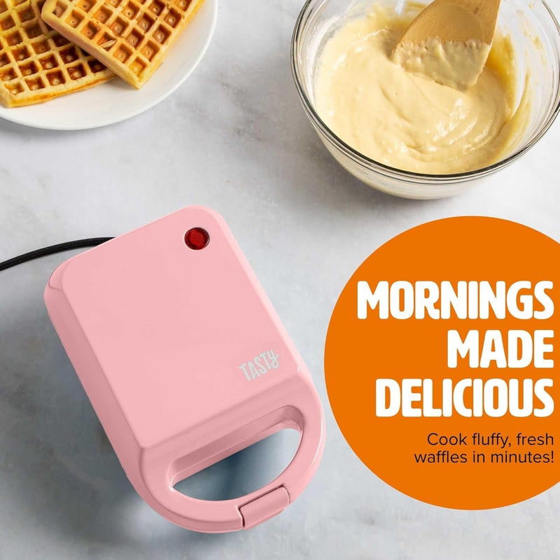 Tasty Mini Nonstick Waffle Maker, Perfect for Individual Waffles, Hash Browns, Brownies and more, Quick Results, Easy Clean Up, 600W, Pink - Image 2